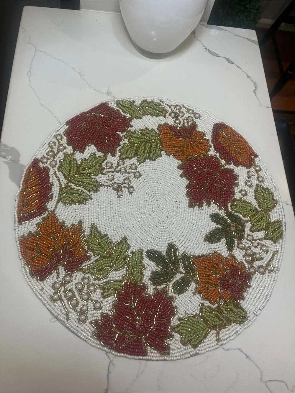 Tahari FALL LEAVES Beaded Placemat Charger 14” Multicolor Fall Thanksgiving NEW
